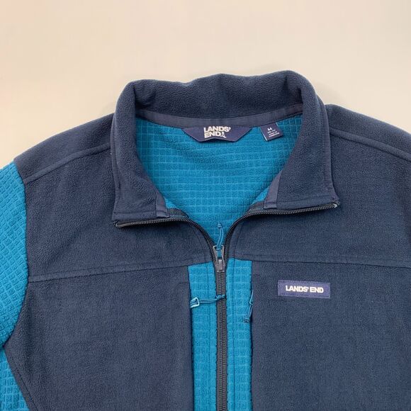 Lands End Fleece Jacket Mens M Medium Celestial Blue Warm Full Zip Up Sweater - Picture 3 of 11